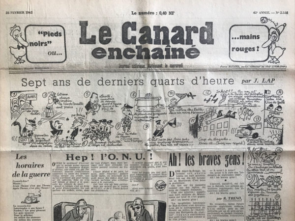 Couac ! | N° 2158 du Canard Enchaîné - 28 Février 1962 | Nos Exemplaires du Canard Enchaîné sont archivés dans de bonnes conditions de conservation (obscurité, hygrométrie maitrisée et faible température), ce qui s'avère indispensable pour des journaux anciens. | 2158