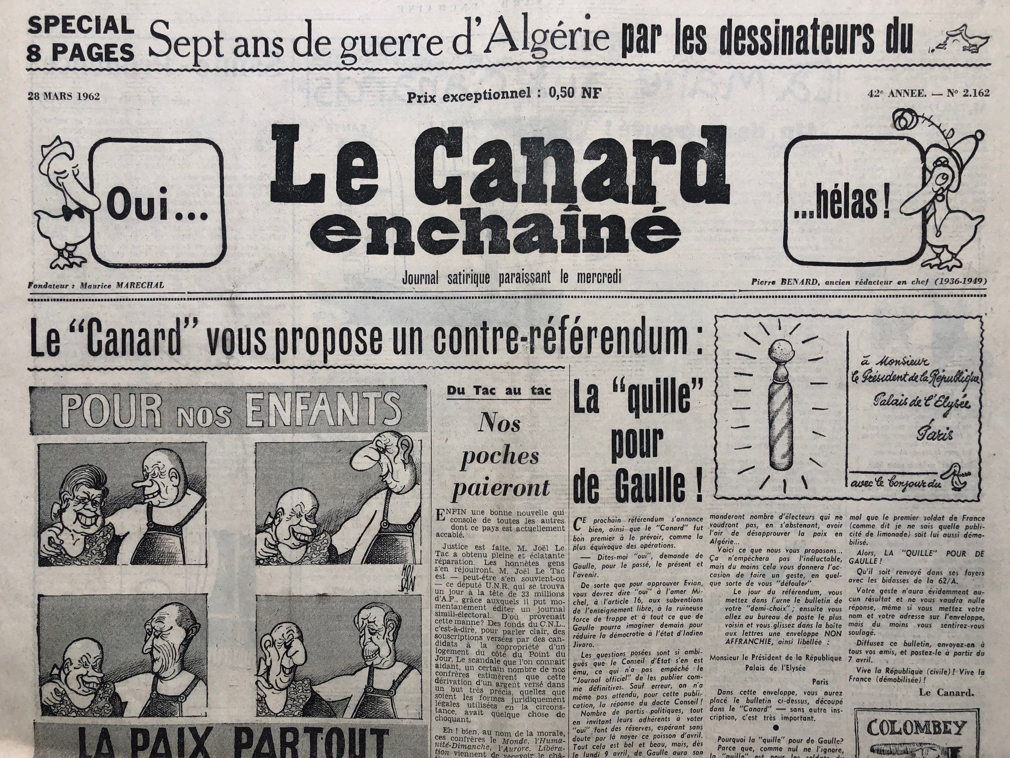 Couac ! | Acheter un Canard | Vente d'Anciens Journaux du Canard Enchaîné. Des Journaux Satiriques de Collection, Historiques & Authentiques de 1916 à 2004 ! | 2162 1