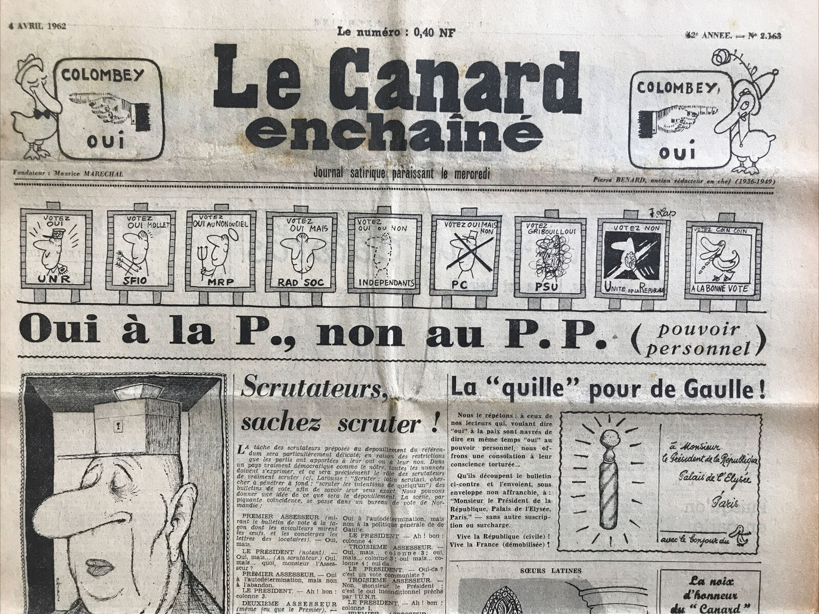 Couac ! | Acheter un Canard | Vente d'Anciens Journaux du Canard Enchaîné. Des Journaux Satiriques de Collection, Historiques & Authentiques de 1916 à 2004 ! | 2163