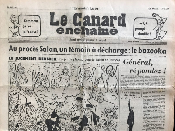 Couac ! | N° 2169 du Canard Enchaîné - 16 Mai 1962 | Nos Exemplaires du Canard Enchaîné sont archivés dans de bonnes conditions de conservation (obscurité, hygrométrie maitrisée et faible température), ce qui s'avère indispensable pour des journaux anciens. | 2169