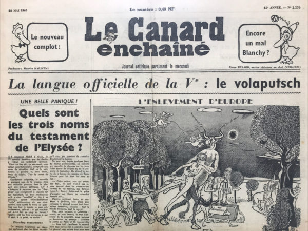 Couac ! | N° 2170 du Canard Enchaîné - 23 Mai 1962 | Nos Exemplaires du Canard Enchaîné sont archivés dans de bonnes conditions de conservation (obscurité, hygrométrie maitrisée et faible température), ce qui s'avère indispensable pour des journaux anciens. | 2170