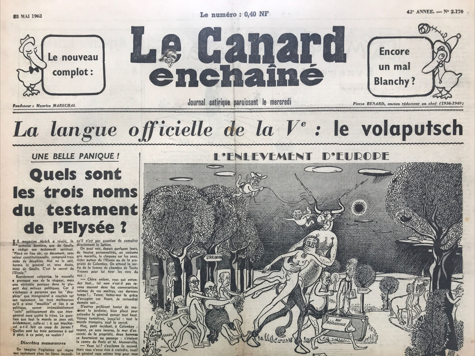 Couac ! | Acheter un Canard | Vente d'Anciens Journaux du Canard Enchaîné. Des Journaux Satiriques de Collection, Historiques & Authentiques de 1916 à 2004 ! | 2170