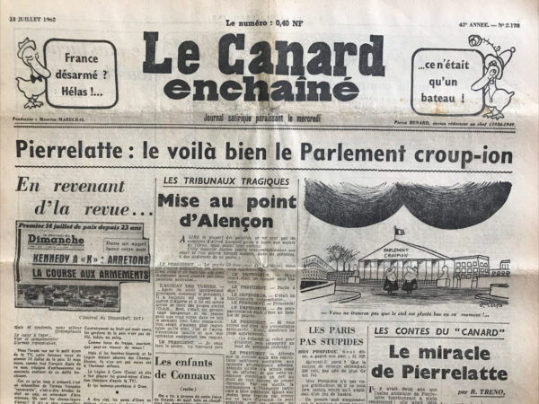 Couac ! | N° 2178 du Canard Enchaîné - 18 Juillet 1962 | Nos Exemplaires du Canard Enchaîné sont archivés dans de bonnes conditions de conservation (obscurité, hygrométrie maitrisée et faible température), ce qui s'avère indispensable pour des journaux anciens. | 2178