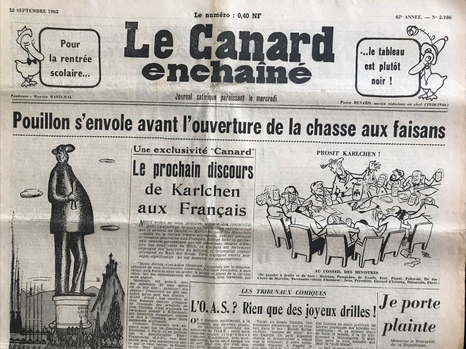 Couac ! | Acheter un Canard | Vente d'Anciens Journaux du Canard Enchaîné. Des Journaux Satiriques de Collection, Historiques & Authentiques de 1916 à 2004 ! | 2186