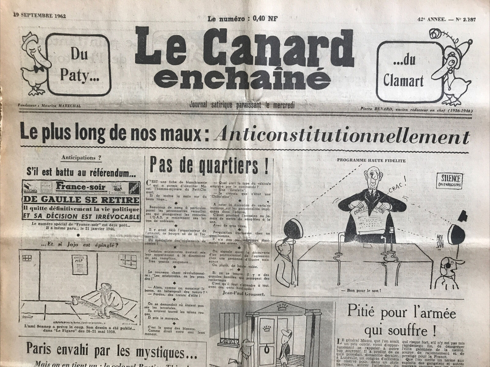 Couac ! | Acheter un Canard | Vente d'Anciens Journaux du Canard Enchaîné. Des Journaux Satiriques de Collection, Historiques & Authentiques de 1916 à 2004 ! | 2187