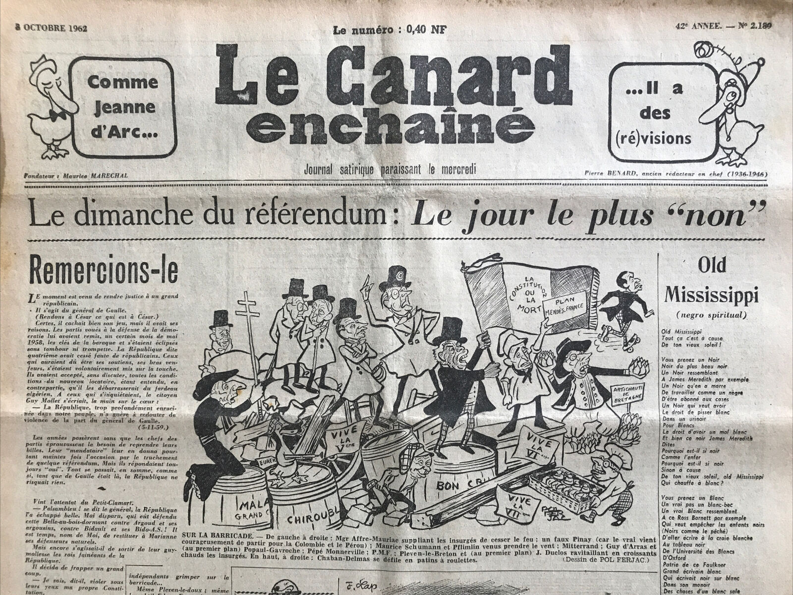 Couac ! | Acheter un Canard | Vente d'Anciens Journaux du Canard Enchaîné. Des Journaux Satiriques de Collection, Historiques & Authentiques de 1916 à 2004 ! | 2189