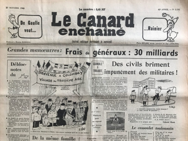 Couac ! | N° 2191 du Canard Enchaîné - 17 Octobre 1962 | Nos Exemplaires du Canard Enchaîné sont archivés dans de bonnes conditions de conservation (obscurité, hygrométrie maitrisée et faible température), ce qui s'avère indispensable pour des journaux anciens. | 2191