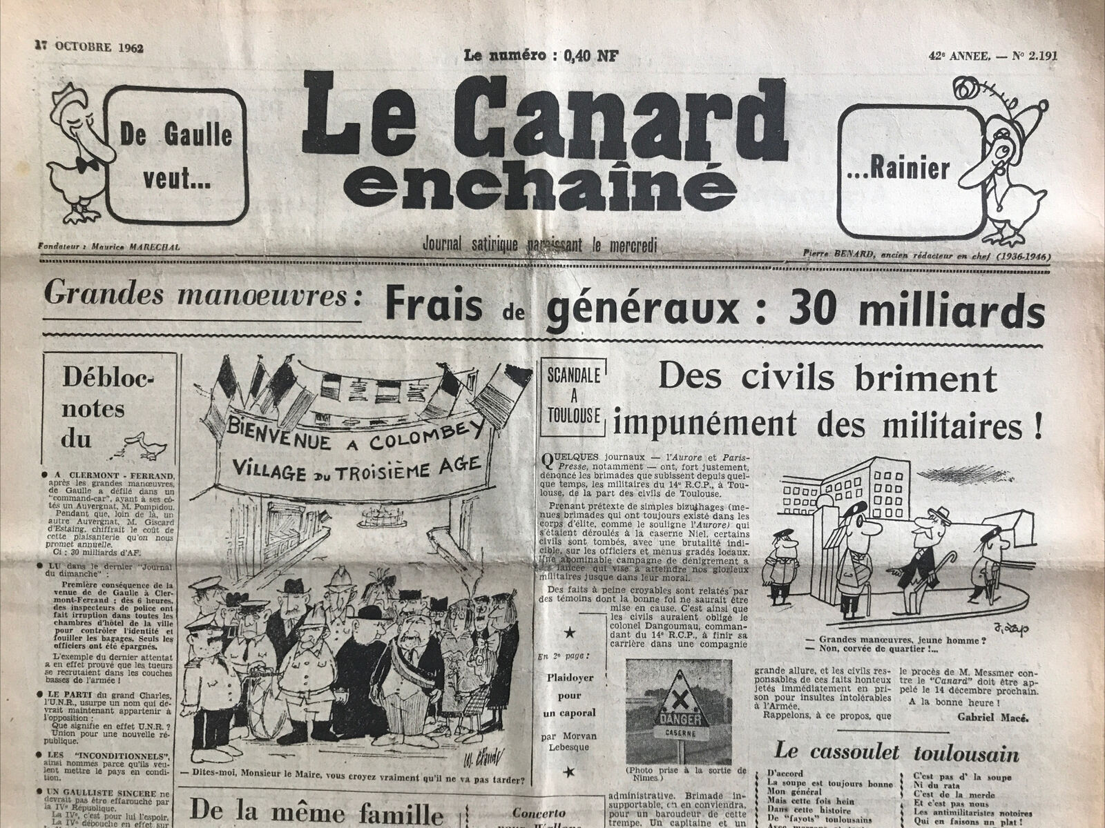 Couac ! | Acheter un Canard | Vente d'Anciens Journaux du Canard Enchaîné. Des Journaux Satiriques de Collection, Historiques & Authentiques de 1916 à 2004 ! | 2191