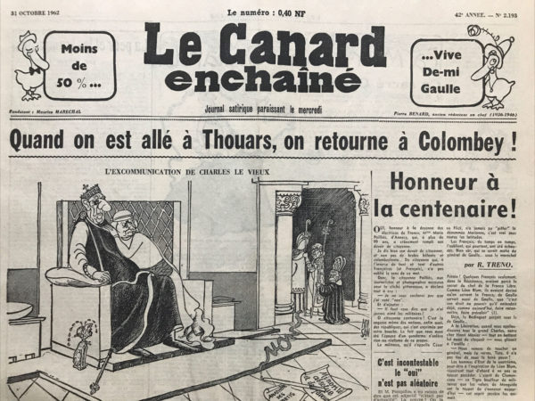 Couac ! | N° 2193 du Canard Enchaîné - 31 Octobre 1962 | Le gaullisme immobilier - Après l'affaire du "CNL", l'affaire Elysée II. Grâce à des complaisances administratives, des promoteurs et des banques ont remporté une opération de promotion en vue de ventes en copro, à des tarifs exorbitants, au lieu de privilégier le marché locatif avec la candidature de l'OCIL. Le branle-bas de Cuba...Les enseignements de la crise de Cuba. Kennedy - Krou-Krou. | 2193