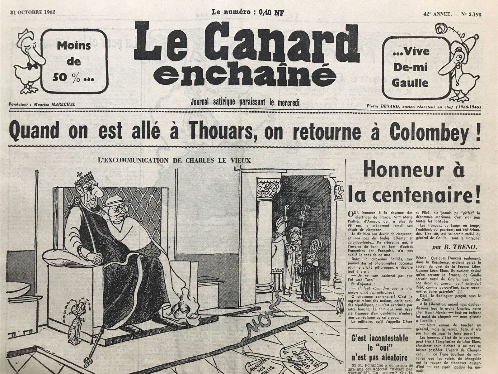 Couac ! | Acheter un Canard | Vente d'Anciens Journaux du Canard Enchaîné. Des Journaux Satiriques de Collection, Historiques & Authentiques de 1916 à 2004 ! | 2193