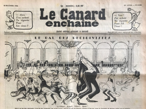 Couac ! | N° 2198 du Canard Enchaîné - 5 Décembre 1962 | Nos Exemplaires du Canard Enchaîné sont archivés dans de bonnes conditions de conservation (obscurité, hygrométrie maitrisée et faible température), ce qui s'avère indispensable pour des journaux anciens. | 2198