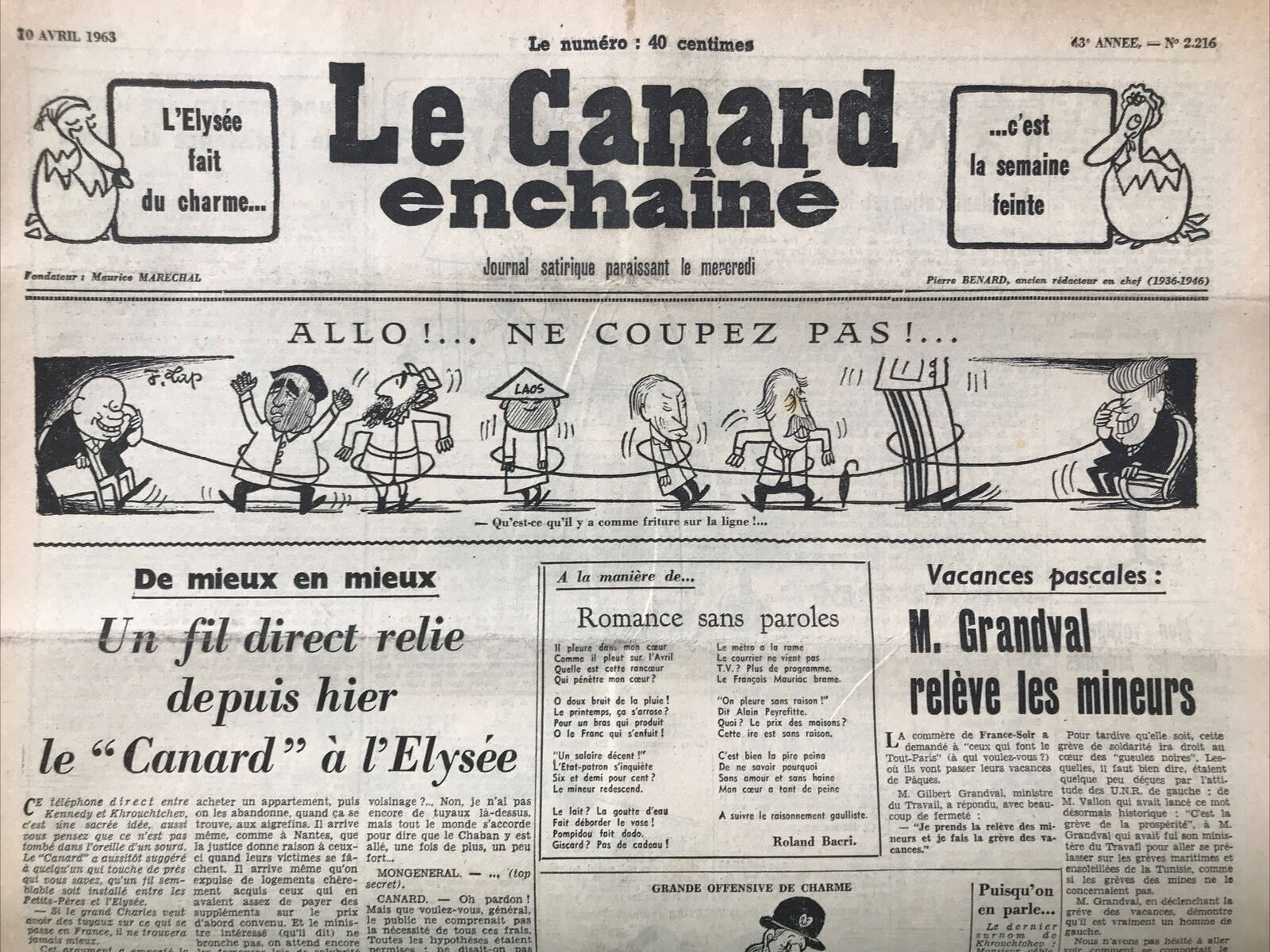 Couac ! | Acheter un Canard | Vente d'Anciens Journaux du Canard Enchaîné. Des Journaux Satiriques de Collection, Historiques & Authentiques de 1916 à 2004 ! | 2216