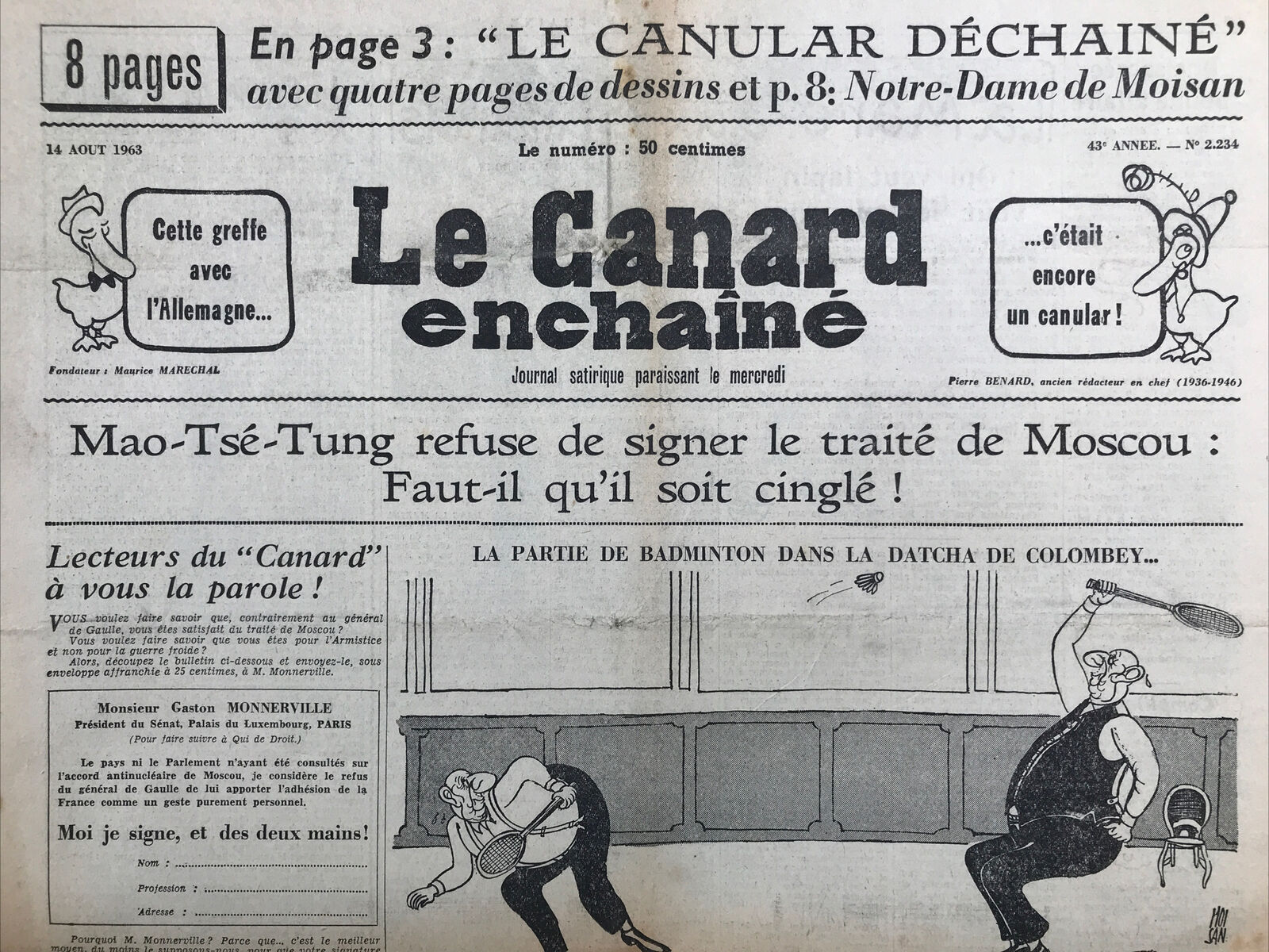 Couac ! | Acheter un Canard | Vente d'Anciens Journaux du Canard Enchaîné. Des Journaux Satiriques de Collection, Historiques & Authentiques de 1916 à 2004 ! | 2234