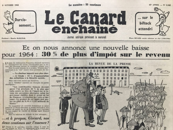 Couac ! | N° 2242 du Canard Enchaîné - 9 Octobre 1963 | POMPIDOU/PEYREFITTE-LA COUR-CINEMA: "MURIEL" D'ALAIN RESNAIS - "L'AINE DES FERCHAUX" DE J.P.MELVILLE/SIMENON - | 2242