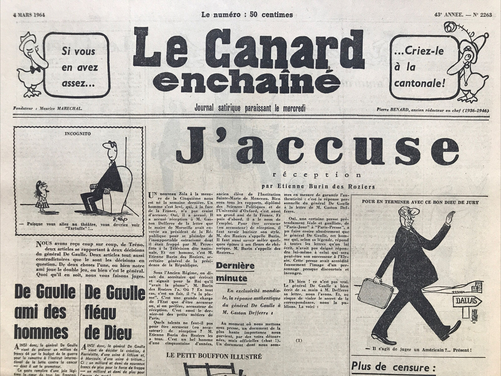 Couac ! | Acheter un Canard | Vente d'Anciens Journaux du Canard Enchaîné. Des Journaux Satiriques de Collection, Historiques & Authentiques de 1916 à 2004 ! | 2263