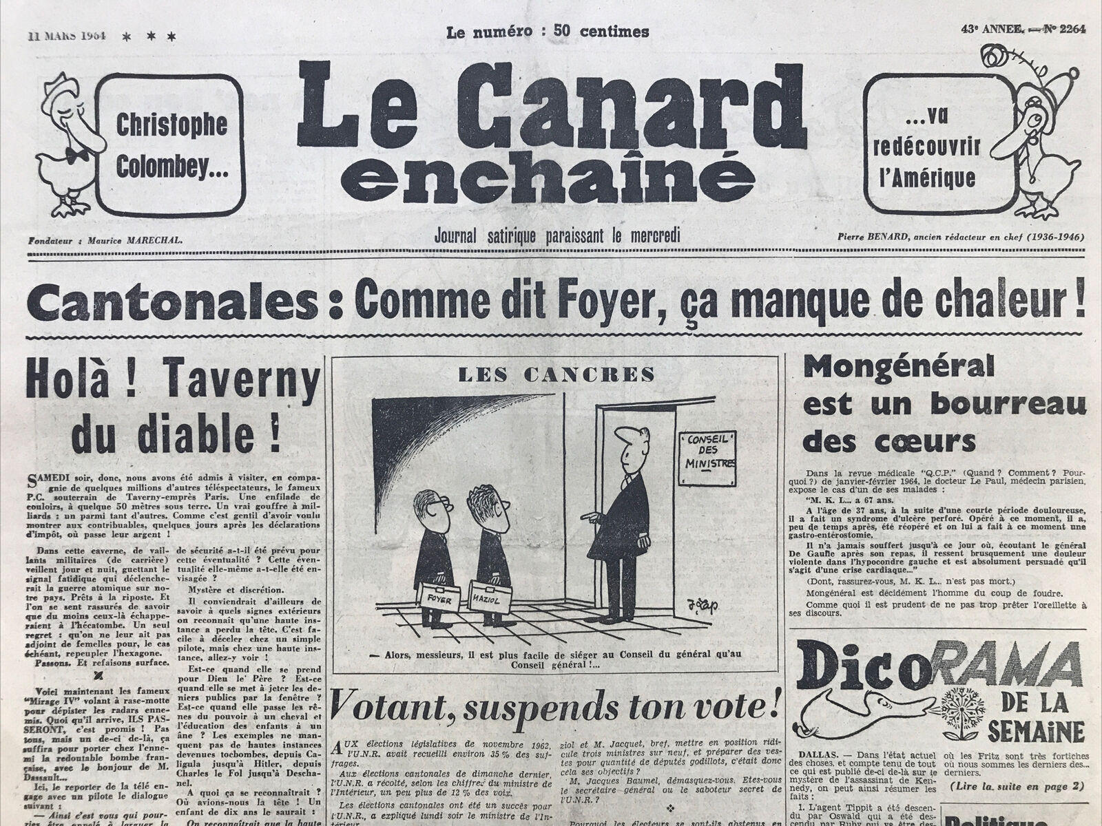 Couac ! | Acheter un Canard | Vente d'Anciens Journaux du Canard Enchaîné. Des Journaux Satiriques de Collection, Historiques & Authentiques de 1916 à 2004 ! | 2264