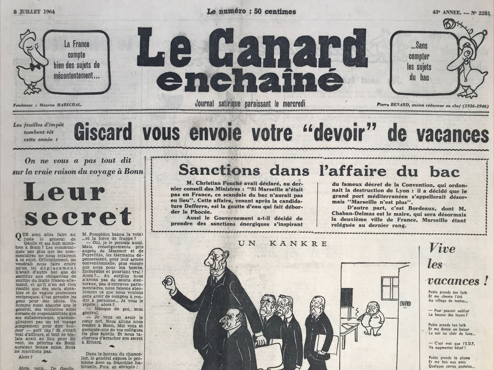 Couac ! | Acheter un Canard | Vente d'Anciens Journaux du Canard Enchaîné. Des Journaux Satiriques de Collection, Historiques & Authentiques de 1916 à 2004 ! | 2281