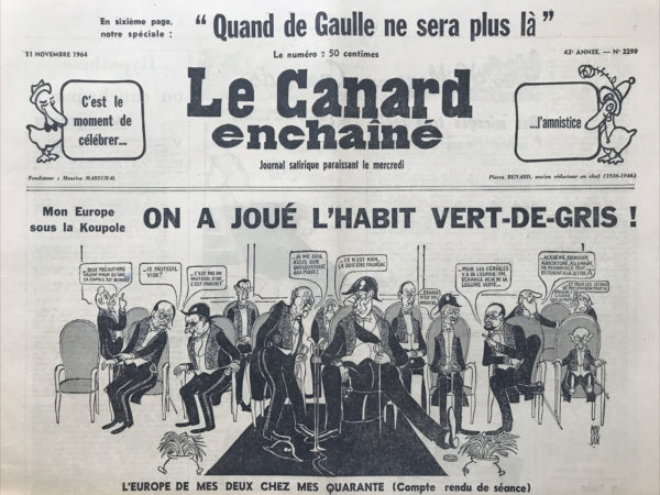 Couac ! | N° 2299 du Canard Enchaîné - 11 Novembre 1964 | Après nous le paradis...mais avec nous le déluge ! Ce texte de R. Tréno met en lumière les contradictions et les réalités économiques de la France dans les années 1960. Tréno critique le gouvernement de l'époque, notamment pour ses dépenses excessives liées à la force de frappe nucléaire, au détriment d'autres secteurs comme l'éducation et les infrastructures. Il souligne le contraste entre les promesses de prospérité lointaines, telles que celles évoquées pour l'horizon 1985, et la situation actuelle marquée par des difficultés économiques et sociales. Tréno se moque de l'optimisme démesuré du gouvernement et des médias face à ces perspectives lointaines, en soulignant l'absurdité de camoufler les dépenses excessives et les échecs économiques. En utilisant l'analogie d'Anne, ma sœur Anne, qui guette l'horizon pour voir venir quelque chose, Tréno ironise sur l'attente vaine de jours meilleurs alors que la réalité économique actuelle est sombre.En résumé, ce texte critique la gestion économique du gouvernement français dans les années 1960, mettant en lumière les dépenses excessives et les promesses vides de prospérité future, tout en soulignant l'absurdité de camoufler la vérité économique aux citoyens. | 2299