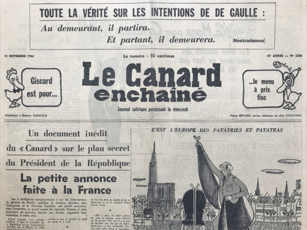 Couac ! | N° 2300 du Canard Enchaîné - 18 Novembre 1964 | A un prince du Tendre - L'article de Morvan Lebesque offre une critique acerbe de la presse à scandale et de la manière dont elle présente la royauté, notamment en évoquant la possibilité hypothétique d'une relation amoureuse entre le Prince Charles d'Angleterre et une roturière. L'auteur dénonce le sensationnalisme et le faux romantisme véhiculés par ces médias, qui exploitent les fantasmes du public pour vendre leurs magazines. Lebesque souligne l'ironie de cette représentation romantique de la royauté, en mettant en lumière les véritables conditions de vie de nombreuses personnes, en particulier des femmes, qui sont contraintes à des vies de travailleurs précaires et à des mariages sans amour. Il critique également le manque d'ambition intellectuelle et culturelle dans la société française, où la presse à sensation occupe une place prépondérante au détriment d'une véritable élévation de l'esprit. En dénonçant l'aliénation induite par la presse à scandale, qui détourne l'attention des véritables enjeux sociaux et politiques, Lebesque appelle à une réflexion plus profonde sur la condition humaine et sur les valeurs véritables de la grandeur. | 2300