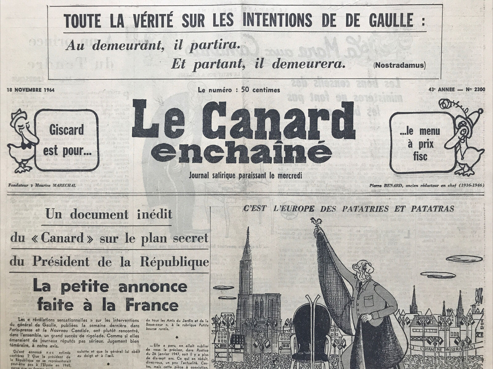 Couac ! | Acheter un Canard | Vente d'Anciens Journaux du Canard Enchaîné. Des Journaux Satiriques de Collection, Historiques & Authentiques de 1916 à 2004 ! | 2300