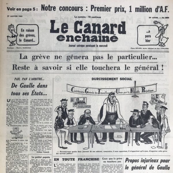 Couac ! | N° 2310 du Canard Enchaîné - 27 Janvier 1965 | Nos Exemplaires du Canard Enchaîné sont archivés dans de bonnes conditions de conservation (obscurité, hygrométrie maitrisée et faible température), ce qui s'avère indispensable pour des journaux anciens. | 2310