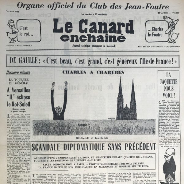 Couac ! | N° 2330 du Canard Enchaîné - 16 Juin 1965 | Nos Exemplaires du Canard Enchaîné sont archivés dans de bonnes conditions de conservation (obscurité, hygrométrie maitrisée et faible température), ce qui s'avère indispensable pour des journaux anciens. | 2330