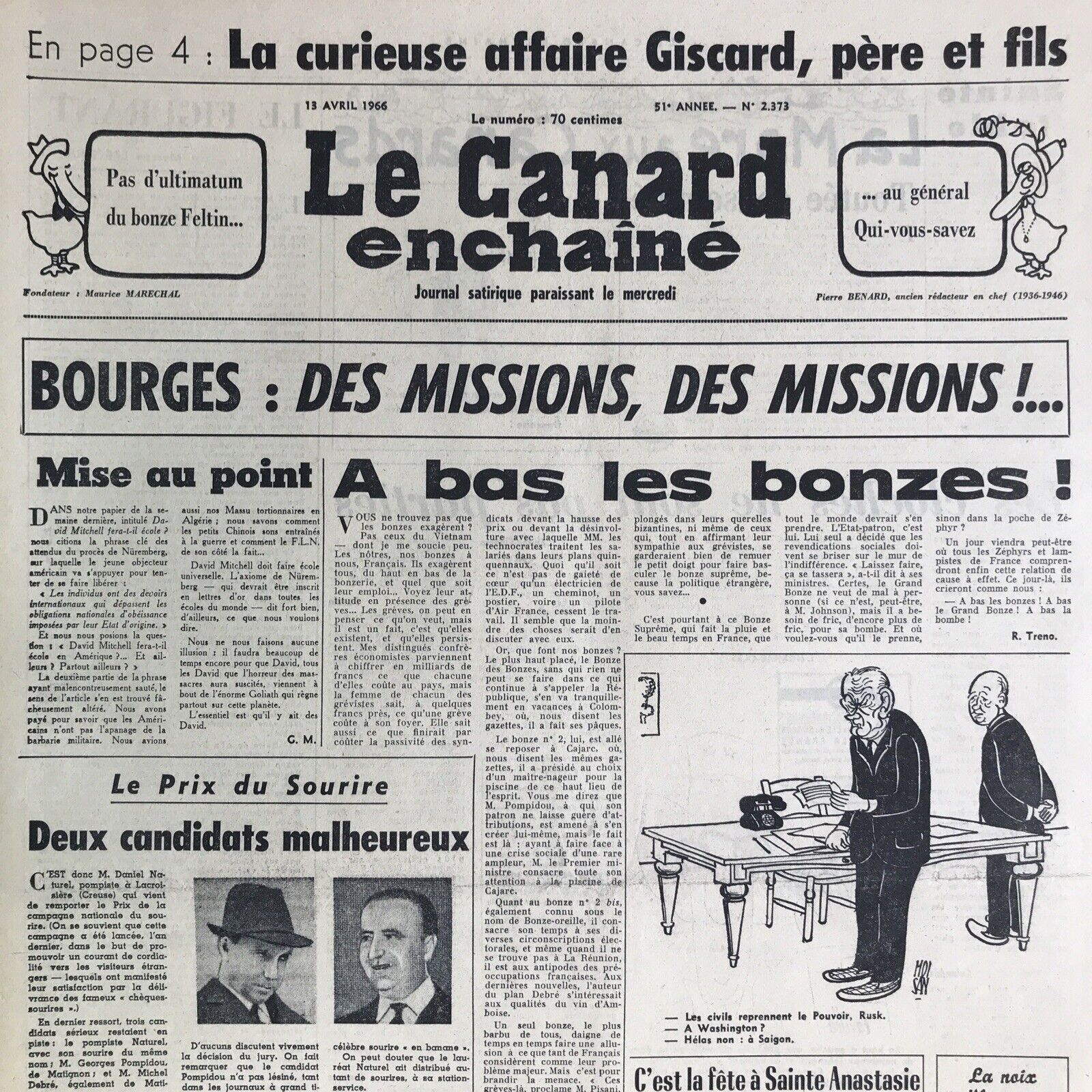 Couac ! | Acheter un Canard | Vente d'Anciens Journaux du Canard Enchaîné. Des Journaux Satiriques de Collection, Historiques & Authentiques de 1916 à 2004 ! | 2373