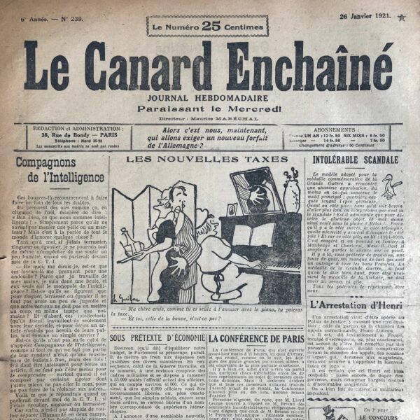 Couac ! | N° 239 du Canard Enchaîné - 26 Janvier 1921 | découpe nette d’un coupon jeu à renvoyer au journal à l’angle bas de la page 3 | 239 1 rotated