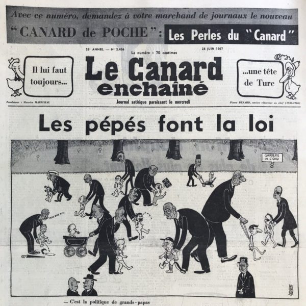 Couac ! | N° 2436 du Canard Enchaîné - 28 Juin 1967 | Nos Exemplaires du Canard Enchaîné sont archivés dans de bonnes conditions de conservation (obscurité, hygrométrie maitrisée et faible température), ce qui s'avère indispensable pour des journaux anciens. | 2436