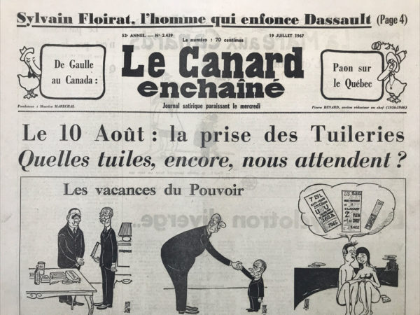 Couac ! | N° 2439 du Canard Enchaîné - 19 Juillet 1967 | Nos Exemplaires du Canard Enchaîné sont archivés dans de bonnes conditions de conservation (obscurité, hygrométrie maitrisée et faible température), ce qui s'avère indispensable pour des journaux anciens. | 2439