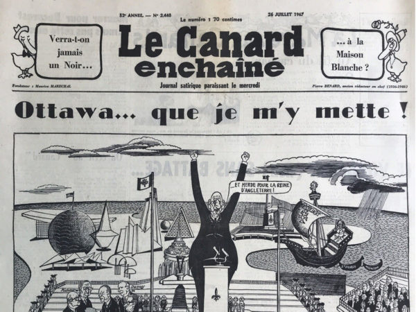 Couac ! | N° 2440 du Canard Enchaîné - 26 Juillet 1967 | Nos Exemplaires du Canard Enchaîné sont archivés dans de bonnes conditions de conservation (obscurité, hygrométrie maitrisée et faible température), ce qui s'avère indispensable pour des journaux anciens. | 2440 1