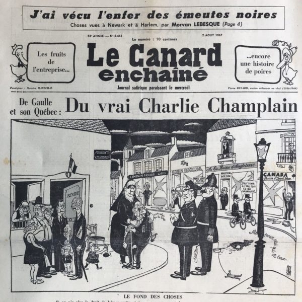 Couac ! | N° 2441 du Canard Enchaîné - 2 Août 1967 | Nos Exemplaires du Canard Enchaîné sont archivés dans de bonnes conditions de conservation (obscurité, hygrométrie maitrisée et faible température), ce qui s'avère indispensable pour des journaux anciens. | 2441