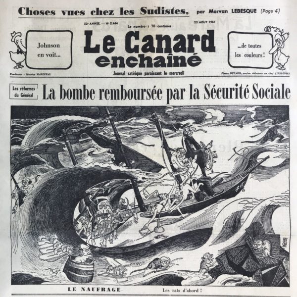 Couac ! | N° 2444 du Canard Enchaîné - 23 Août 1967 | Nos Exemplaires du Canard Enchaîné sont archivés dans de bonnes conditions de conservation (obscurité, hygrométrie maitrisée et faible température), ce qui s'avère indispensable pour des journaux anciens. | 2444