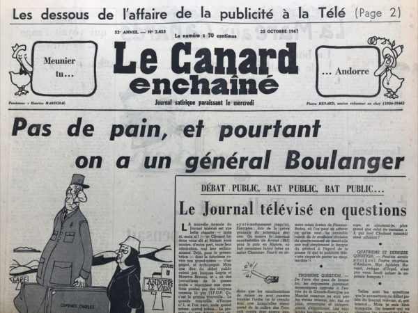 Couac ! | N° 2453 du Canard Enchaîné - 25 Octobre 1967 | Nos Exemplaires du Canard Enchaîné sont archivés dans de bonnes conditions de conservation (obscurité, hygrométrie maitrisée et faible température), ce qui s'avère indispensable pour des journaux anciens. | 2453