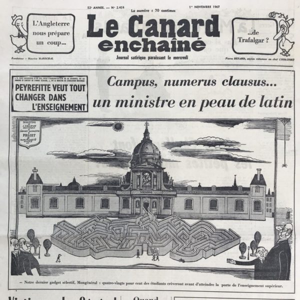 Couac ! | N° 2454 du Canard Enchaîné - 1 Novembre 1967 | Nos Exemplaires du Canard Enchaîné sont archivés dans de bonnes conditions de conservation (obscurité, hygrométrie maitrisée et faible température), ce qui s'avère indispensable pour des journaux anciens. | 2454