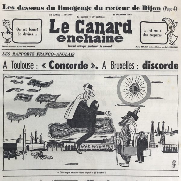 Couac ! | N° 2460 du Canard Enchaîné - 13 Décembre 1967 | Nos Exemplaires du Canard Enchaîné sont archivés dans de bonnes conditions de conservation (obscurité, hygrométrie maitrisée et faible température), ce qui s'avère indispensable pour des journaux anciens. | 2460