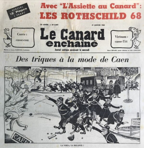 Couac ! | N° 2467 du Canard Enchaîné - 31 Janvier 1968 | Nos Exemplaires du Canard Enchaîné sont archivés dans de bonnes conditions de conservation (obscurité, hygrométrie maitrisée et faible température), ce qui s'avère indispensable pour des journaux anciens. | 2467 e1679156598572