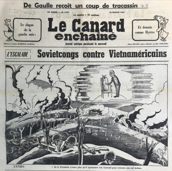 Couac ! | N° 2471 du Canard Enchaîné - 28 Février 1968 | Nos Exemplaires du Canard Enchaîné sont archivés dans de bonnes conditions de conservation (obscurité, hygrométrie maitrisée et faible température), ce qui s'avère indispensable pour des journaux anciens. | 2471 e1679156957680