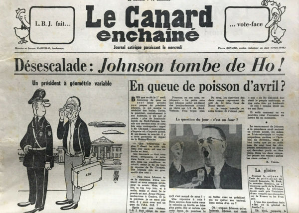 Couac ! | N° 2476 du Canard Enchaîné - 3 Avril 1968 | Nos Exemplaires du Canard Enchaîné sont archivés dans de bonnes conditions de conservation (obscurité, hygrométrie maitrisée et faible température), ce qui s'avère indispensable pour des journaux anciens. | 2476