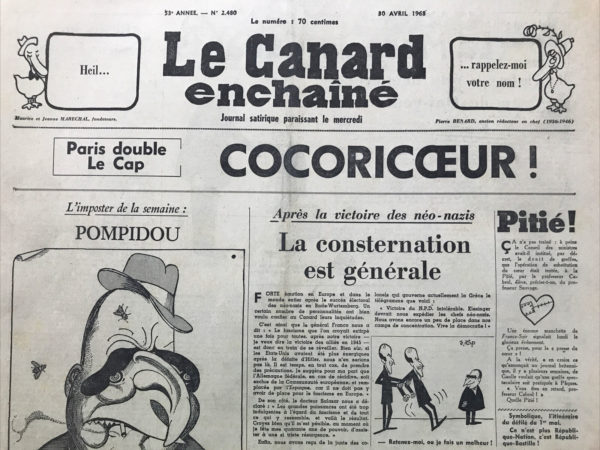 Couac ! | N° 2480 du Canard Enchaîné - 30 Avril 1968 | Nos Exemplaires du Canard Enchaîné sont archivés dans de bonnes conditions de conservation (obscurité, hygrométrie maitrisée et faible température), ce qui s'avère indispensable pour des journaux anciens. | 2480