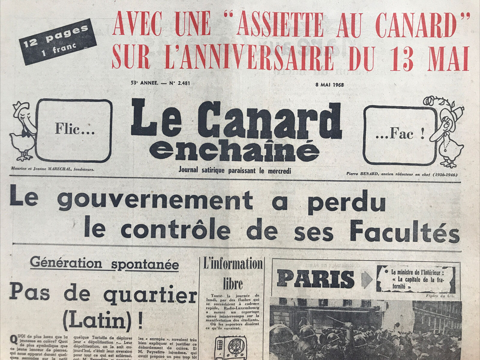 Couac ! | Acheter un Canard | Vente d'Anciens Journaux du Canard Enchaîné. Des Journaux Satiriques de Collection, Historiques & Authentiques de 1916 à 2004 ! | 2481