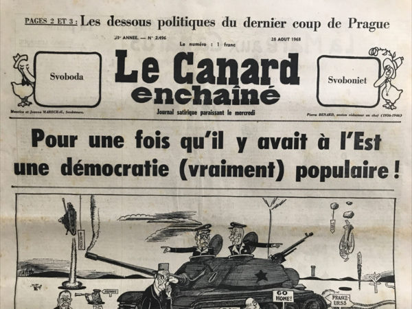 Couac ! | N° 2496 du Canard Enchaîné - 28 Août 1968 | Nos Exemplaires du Canard Enchaîné sont archivés dans de bonnes conditions de conservation (obscurité, hygrométrie maitrisée et faible température), ce qui s'avère indispensable pour des journaux anciens. | 2496