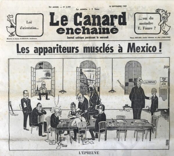 Couac ! | N° 2499 du Canard Enchaîné - 18 Septembre 1968 | Nos Exemplaires du Canard Enchaîné sont archivés dans de bonnes conditions de conservation (obscurité, hygrométrie maitrisée et faible température), ce qui s'avère indispensable pour des journaux anciens. | 2499 e1679152453364