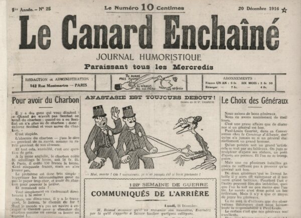 Couac ! | N° 25 du Canard Enchaîné - 20 Décembre 1916 | Nos Exemplaires du Canard Enchaîné sont archivés dans de bonnes conditions de conservation (obscurité, hygrométrie maitrisée et faible température), ce qui s'avère indispensable pour des journaux anciens. | 25 4