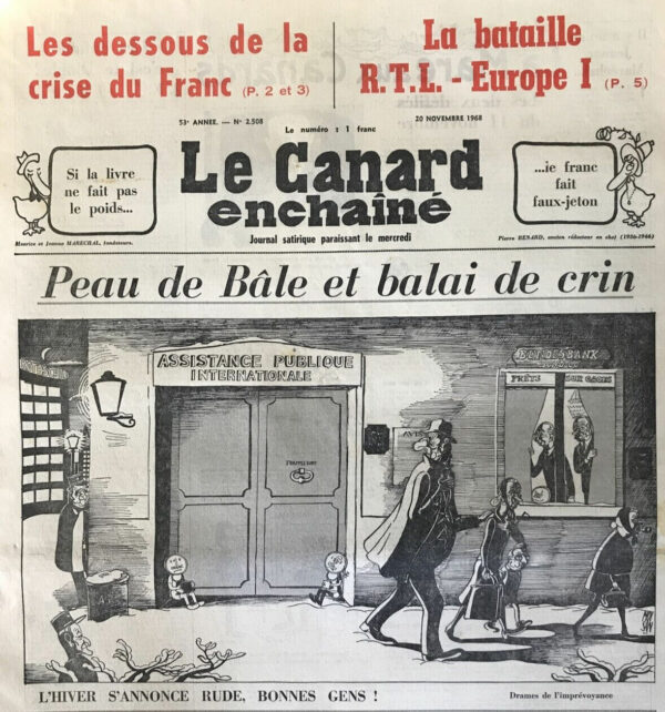 Couac ! | N° 2508 du Canard Enchaîné - 20 Novembre 1968 | Nos Exemplaires du Canard Enchaîné sont archivés dans de bonnes conditions de conservation (obscurité, hygrométrie maitrisée et faible température), ce qui s'avère indispensable pour des journaux anciens. | 2508 e1679124550809