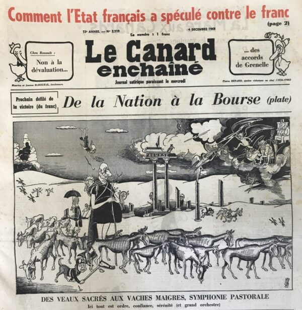 Couac ! | N° 2510 du Canard Enchaîné - 4 Décembre 1968 | Nos Exemplaires du Canard Enchaîné sont archivés dans de bonnes conditions de conservation (obscurité, hygrométrie maitrisée et faible température), ce qui s'avère indispensable pour des journaux anciens. | 2510 e1679124663380