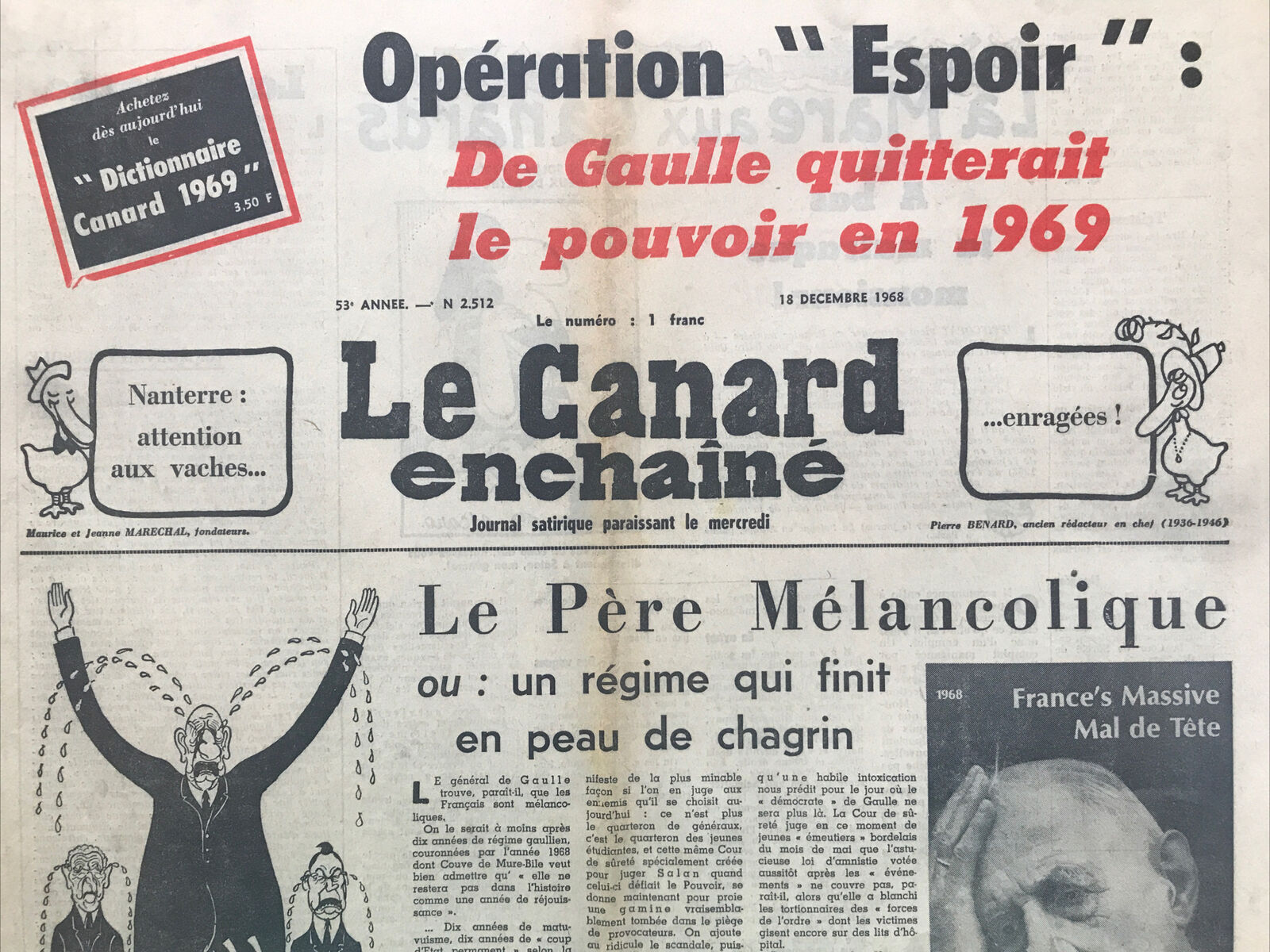 Couac ! | Acheter un Canard | Vente d'Anciens Journaux du Canard Enchaîné. Des Journaux Satiriques de Collection, Historiques & Authentiques de 1916 à 2004 ! | 2512