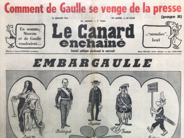 Couac ! | N° 2516 du Canard Enchaîné - 15 Janvier 1969 | Nos Exemplaires du Canard Enchaîné sont archivés dans de bonnes conditions de conservation (obscurité, hygrométrie maitrisée et faible température), ce qui s'avère indispensable pour des journaux anciens. | 2516