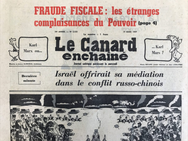 Couac ! | N° 2525 du Canard Enchaîné - 19 Mars 1969 | Nos Exemplaires du Canard Enchaîné sont archivés dans de bonnes conditions de conservation (obscurité, hygrométrie maitrisée et faible température), ce qui s'avère indispensable pour des journaux anciens. | 2525