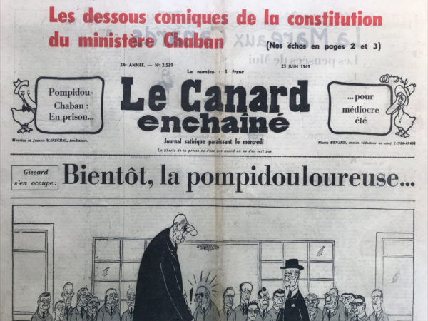 Couac ! | N° 2539 du Canard Enchaîné - 25 Juin 1969 | Nos Exemplaires du Canard Enchaîné sont archivés dans de bonnes conditions de conservation (obscurité, hygrométrie maitrisée et faible température), ce qui s'avère indispensable pour des journaux anciens. | 2539